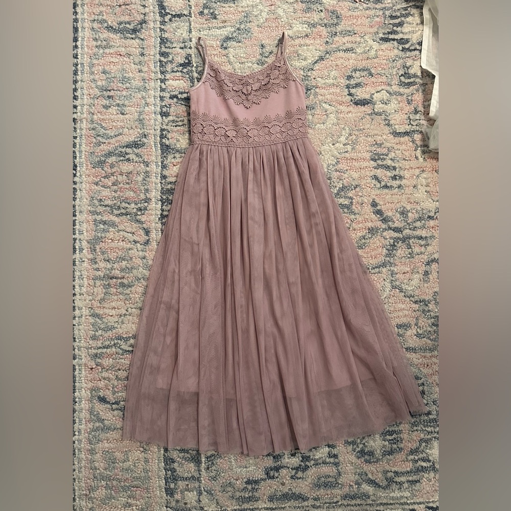 Sleeveless Girls Dusty Mauve Lace & Tulle Special Occasion Dress